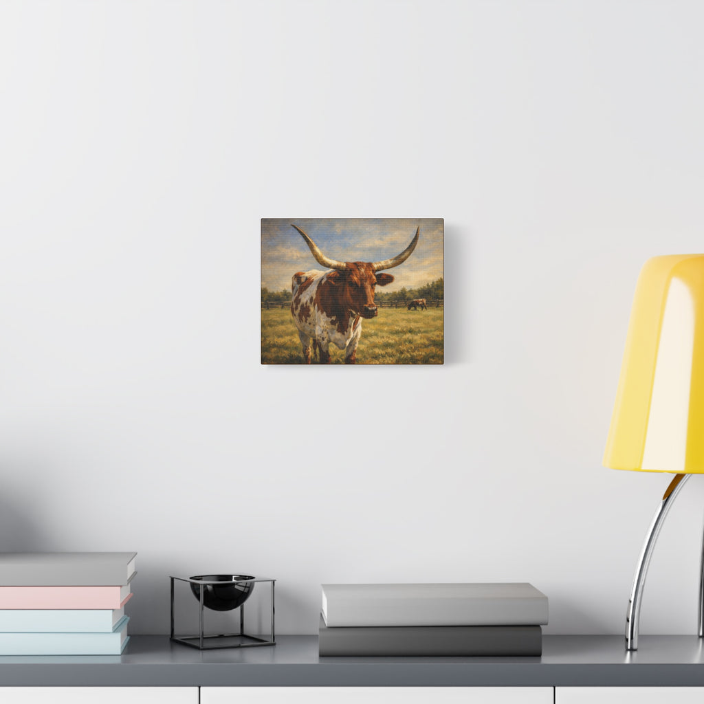 Texas Longhorn Canvas Wall Art — Rustic Farmhouse Matte Stretched Canvas