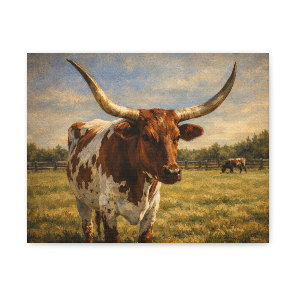 Texas Longhorn Canvas Wall Art — Rustic Farmhouse Matte Stretched Canvas