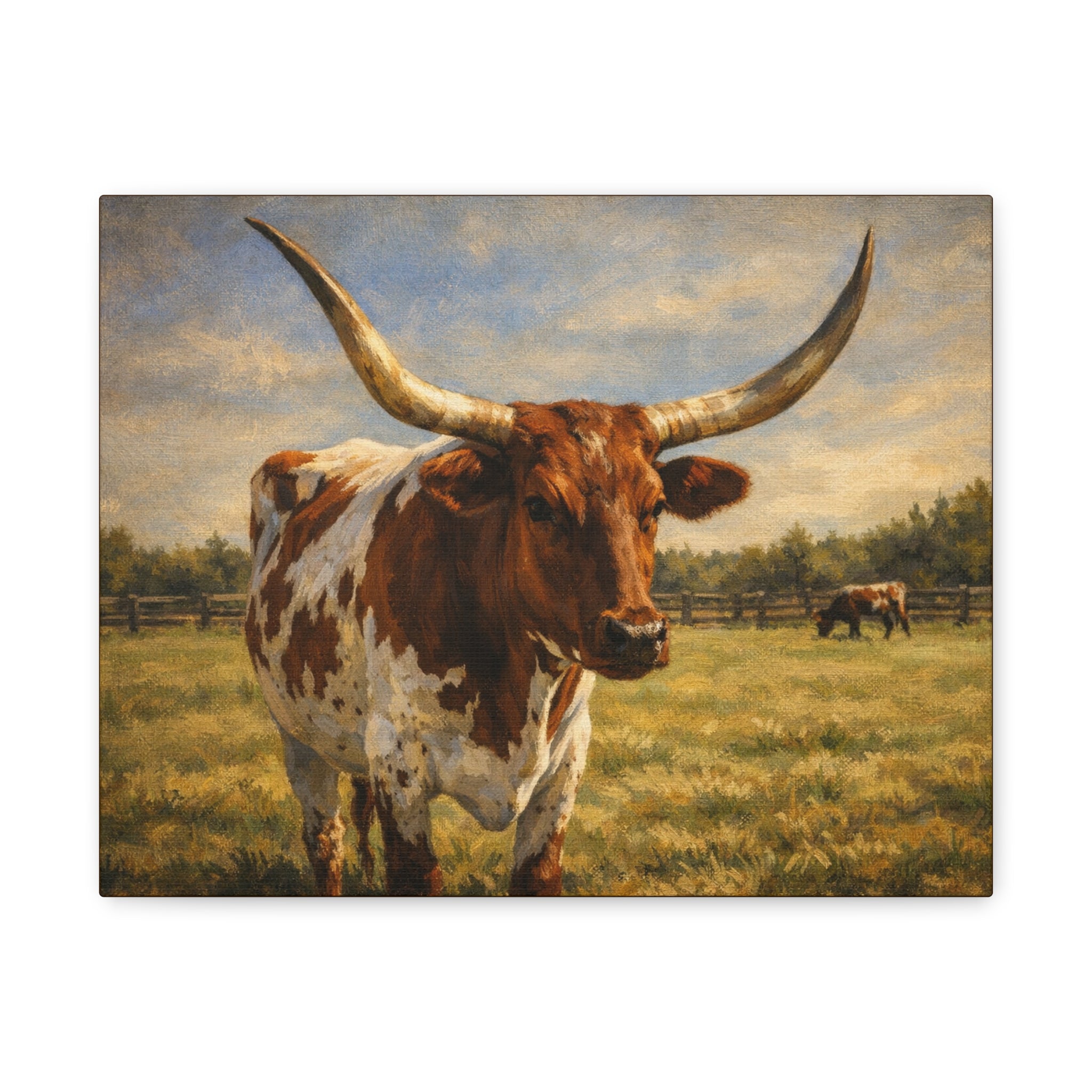 Texas Longhorn Canvas Wall Art — Rustic Farmhouse Matte Stretched Canvas