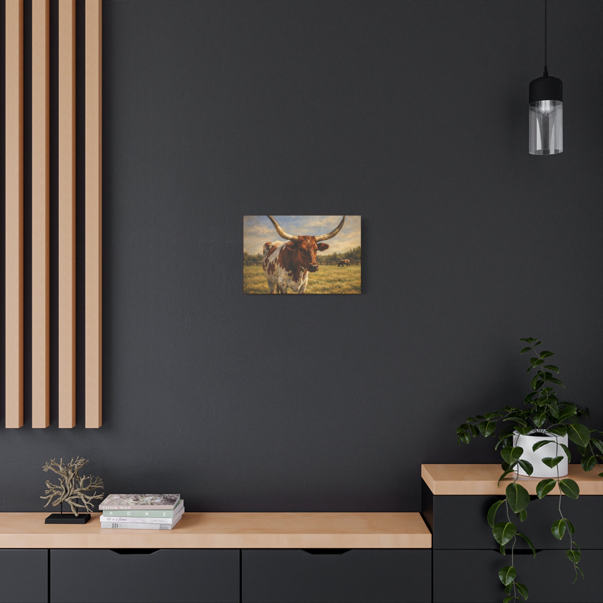 Texas Longhorn Canvas Wall Art — Rustic Farmhouse Matte Stretched Canvas