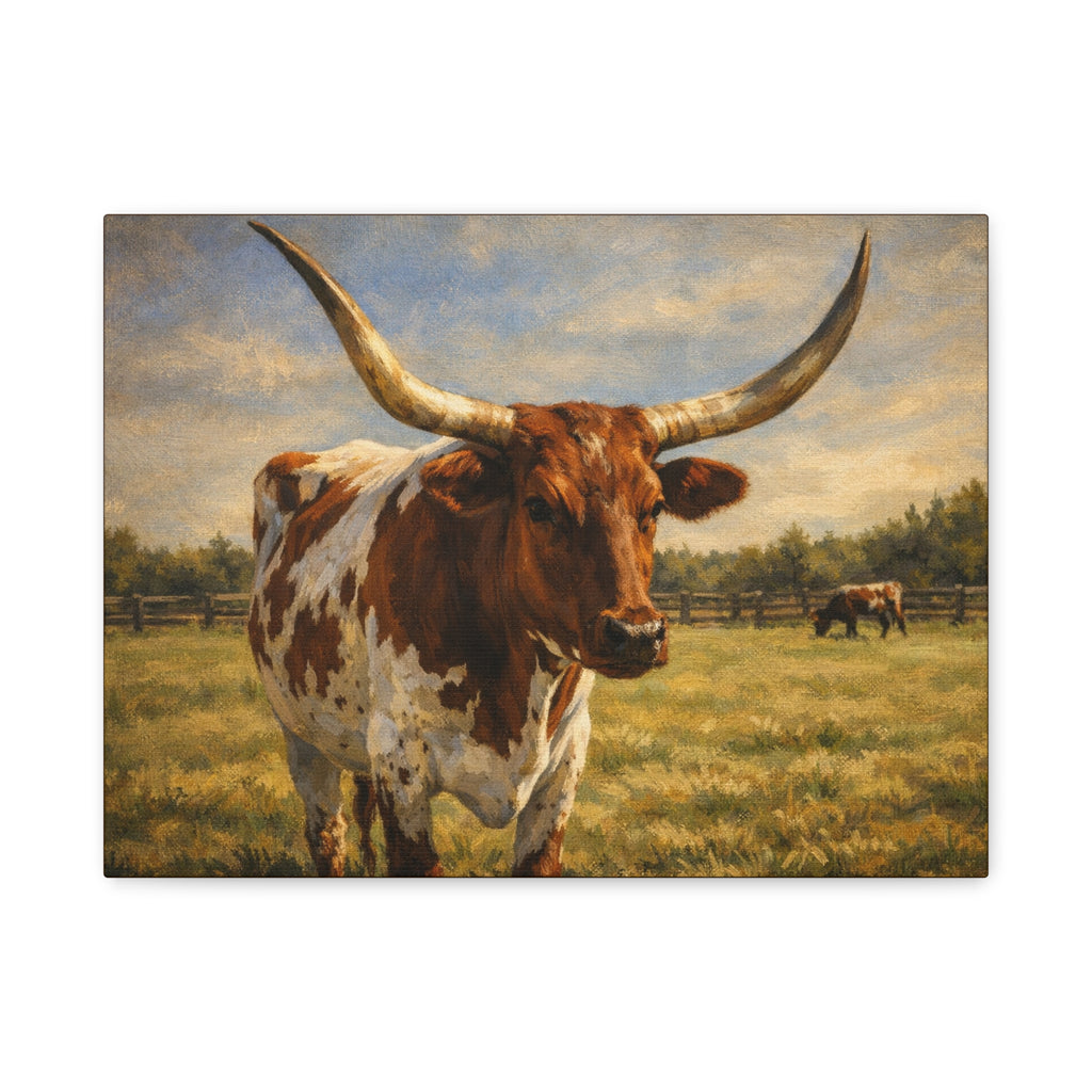 Texas Longhorn Canvas Wall Art — Rustic Farmhouse Matte Stretched Canvas