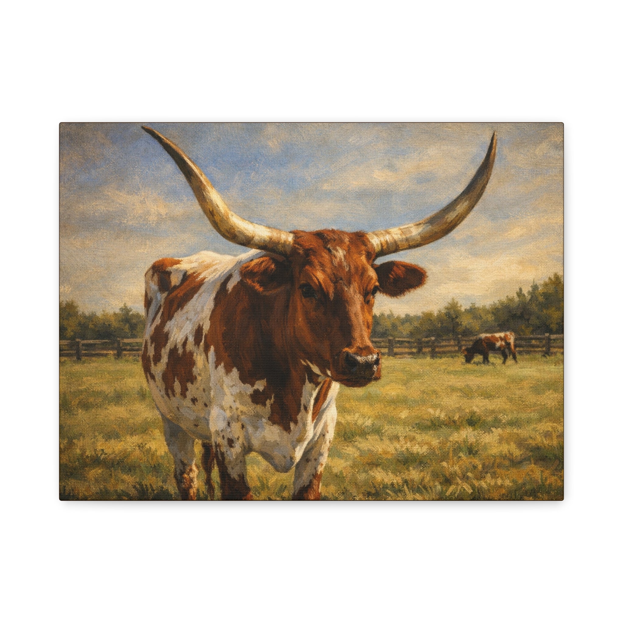 Texas Longhorn Canvas Wall Art — Rustic Farmhouse Matte Stretched Canvas