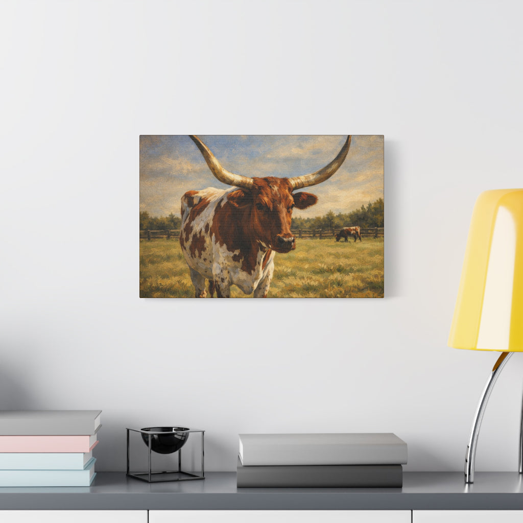 Texas Longhorn Canvas Wall Art — Rustic Farmhouse Matte Stretched Canvas