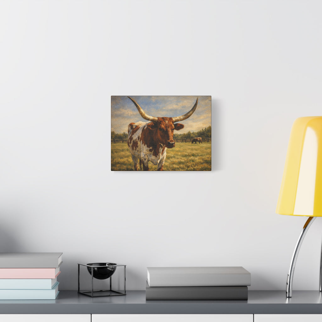 Texas Longhorn Canvas Wall Art — Rustic Farmhouse Matte Stretched Canvas