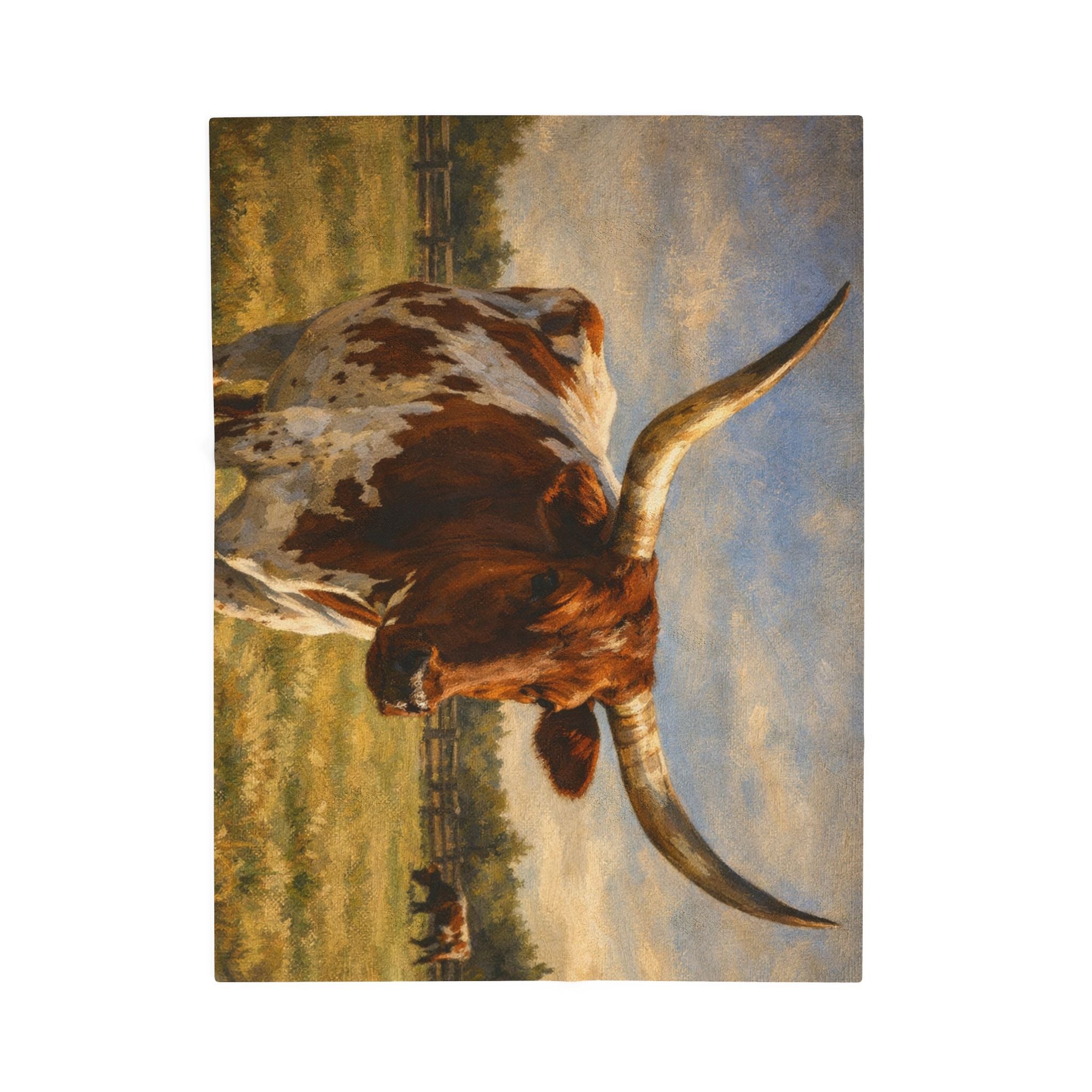 Longhorn Cattle Velveteen Plush Blanket — Western Ranch Rustic Throw