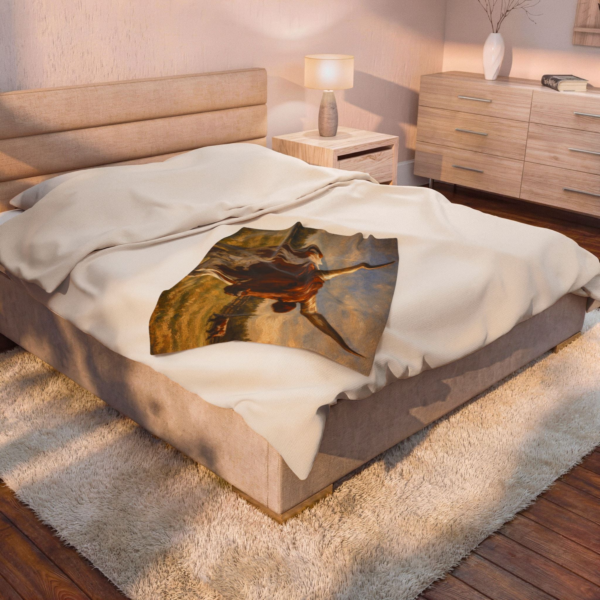 Longhorn Cattle Velveteen Plush Blanket — Western Ranch Rustic Throw