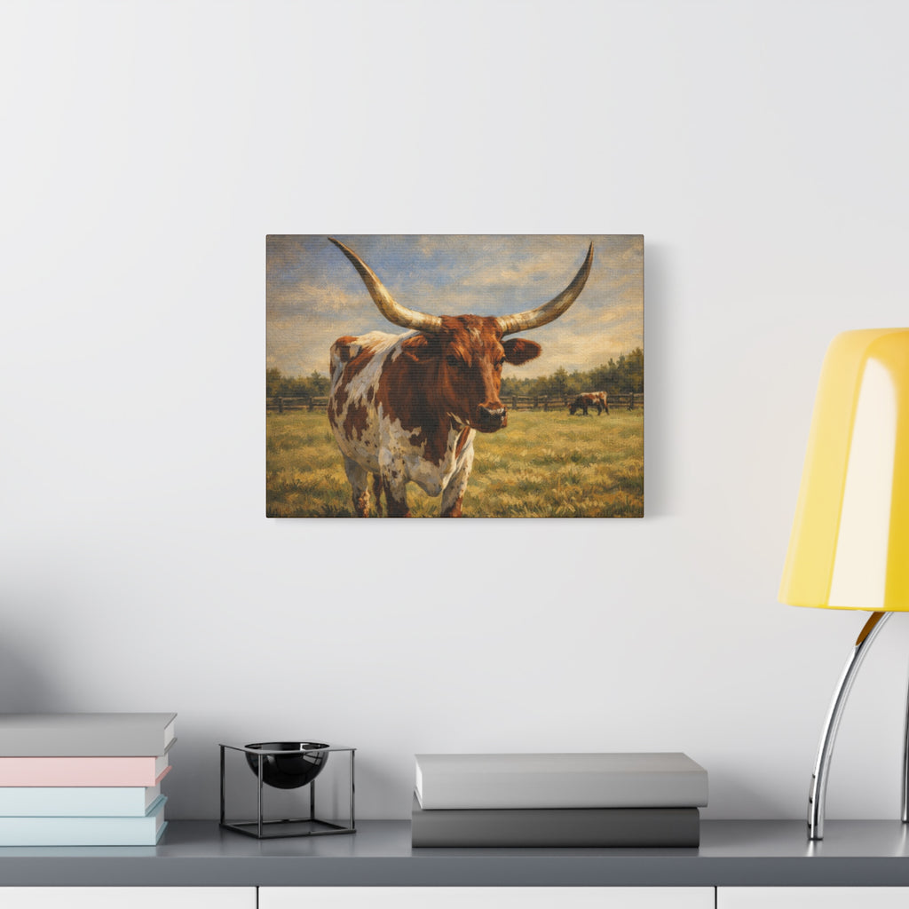Texas Longhorn Canvas Wall Art — Rustic Farmhouse Matte Stretched Canvas