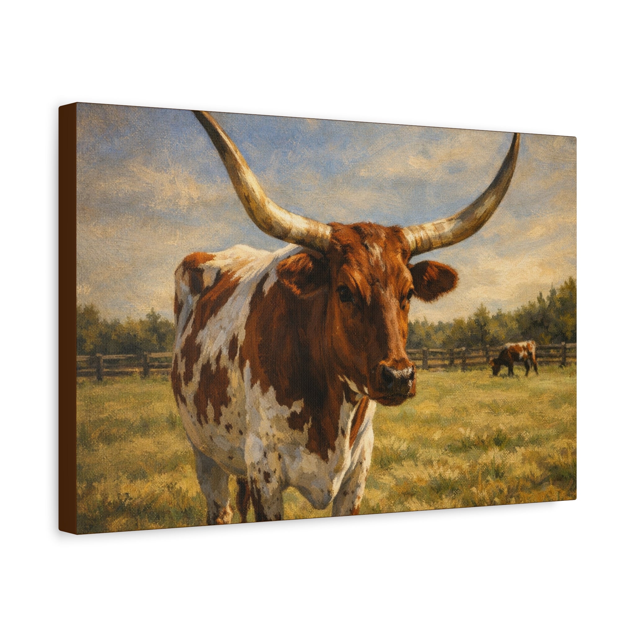 Texas Longhorn Canvas Wall Art — Rustic Farmhouse Matte Stretched Canvas