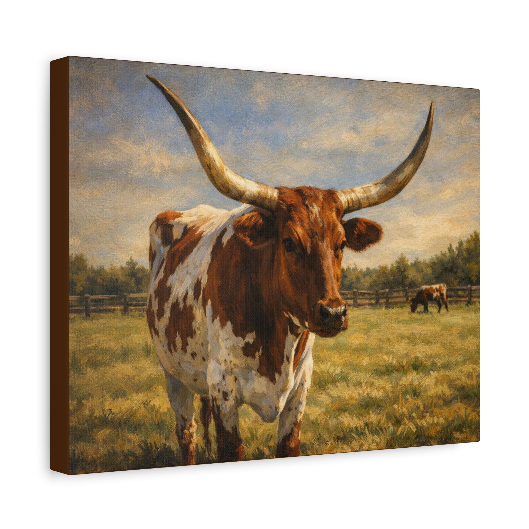 Texas Longhorn Canvas Wall Art — Rustic Farmhouse Matte Stretched Canvas