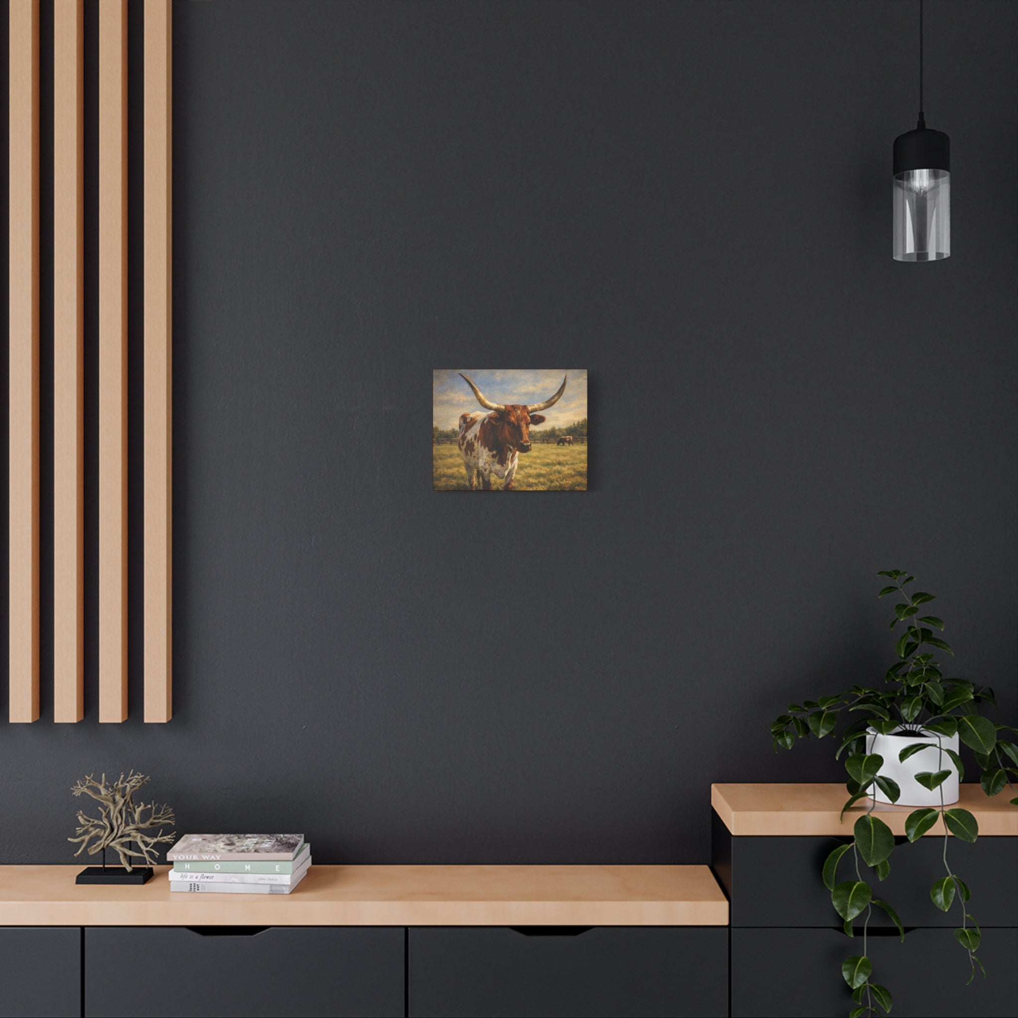 Texas Longhorn Canvas Wall Art — Rustic Farmhouse Matte Stretched Canvas