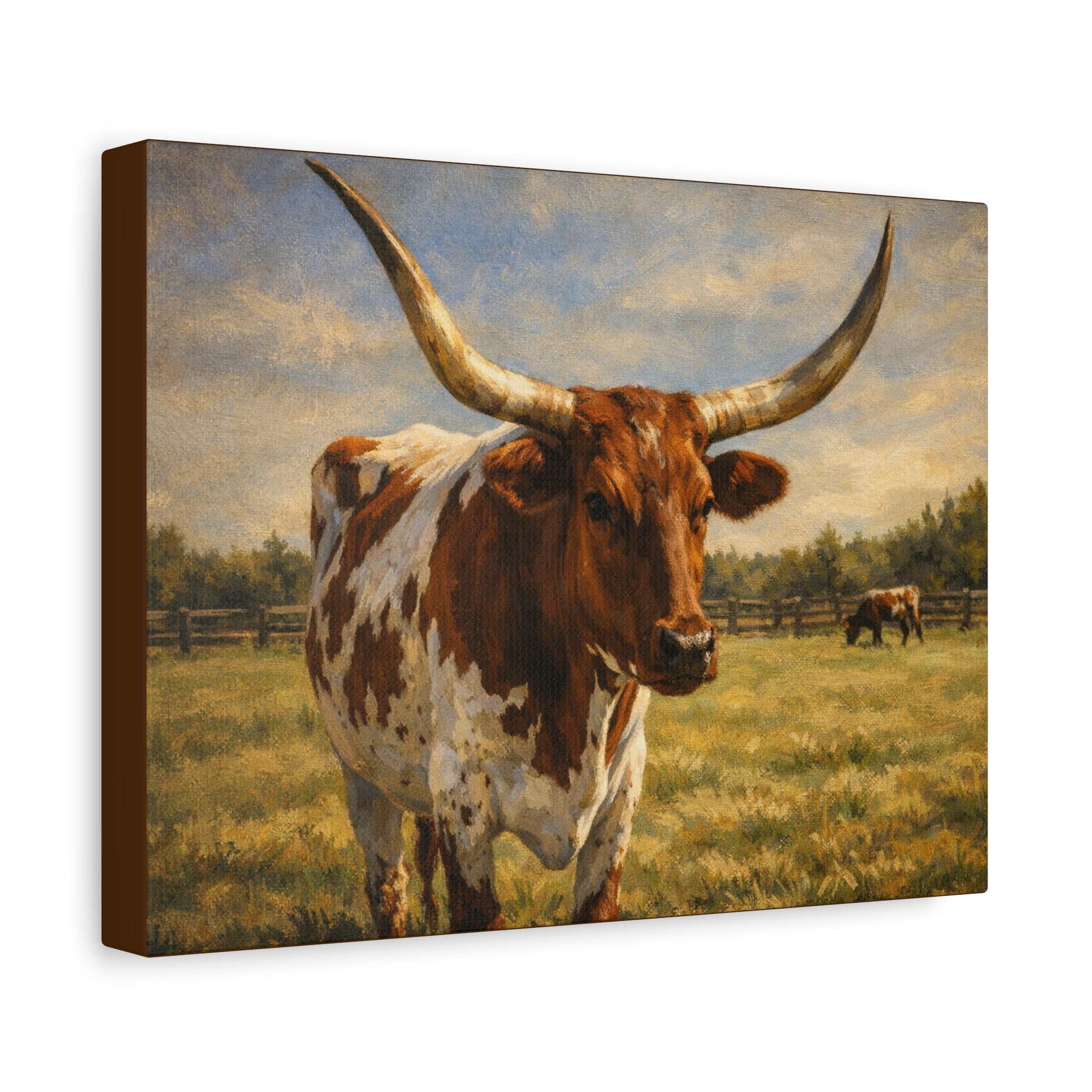 Texas Longhorn Canvas Wall Art — Rustic Farmhouse Matte Stretched Canvas