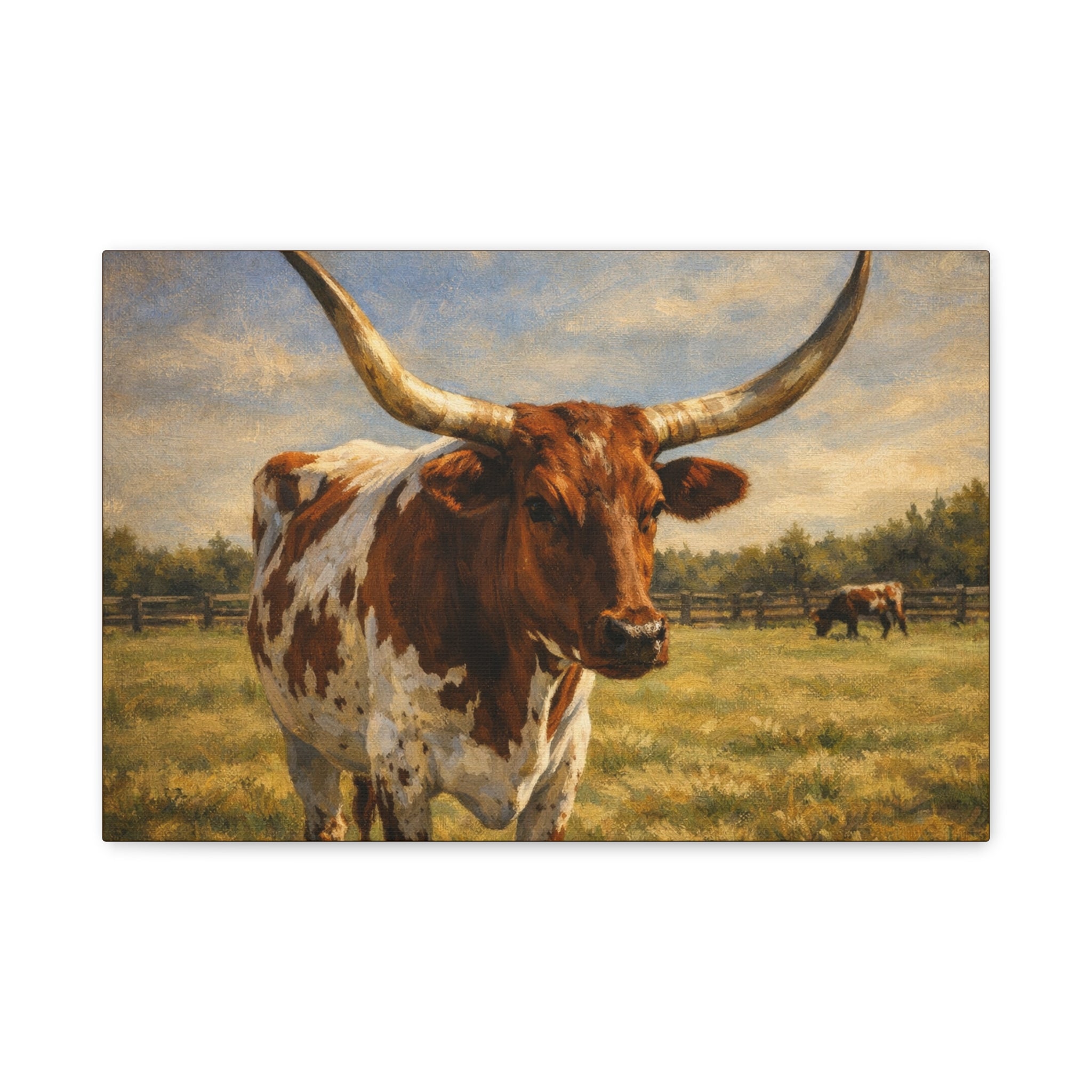 Texas Longhorn Canvas Wall Art — Rustic Farmhouse Matte Stretched Canvas