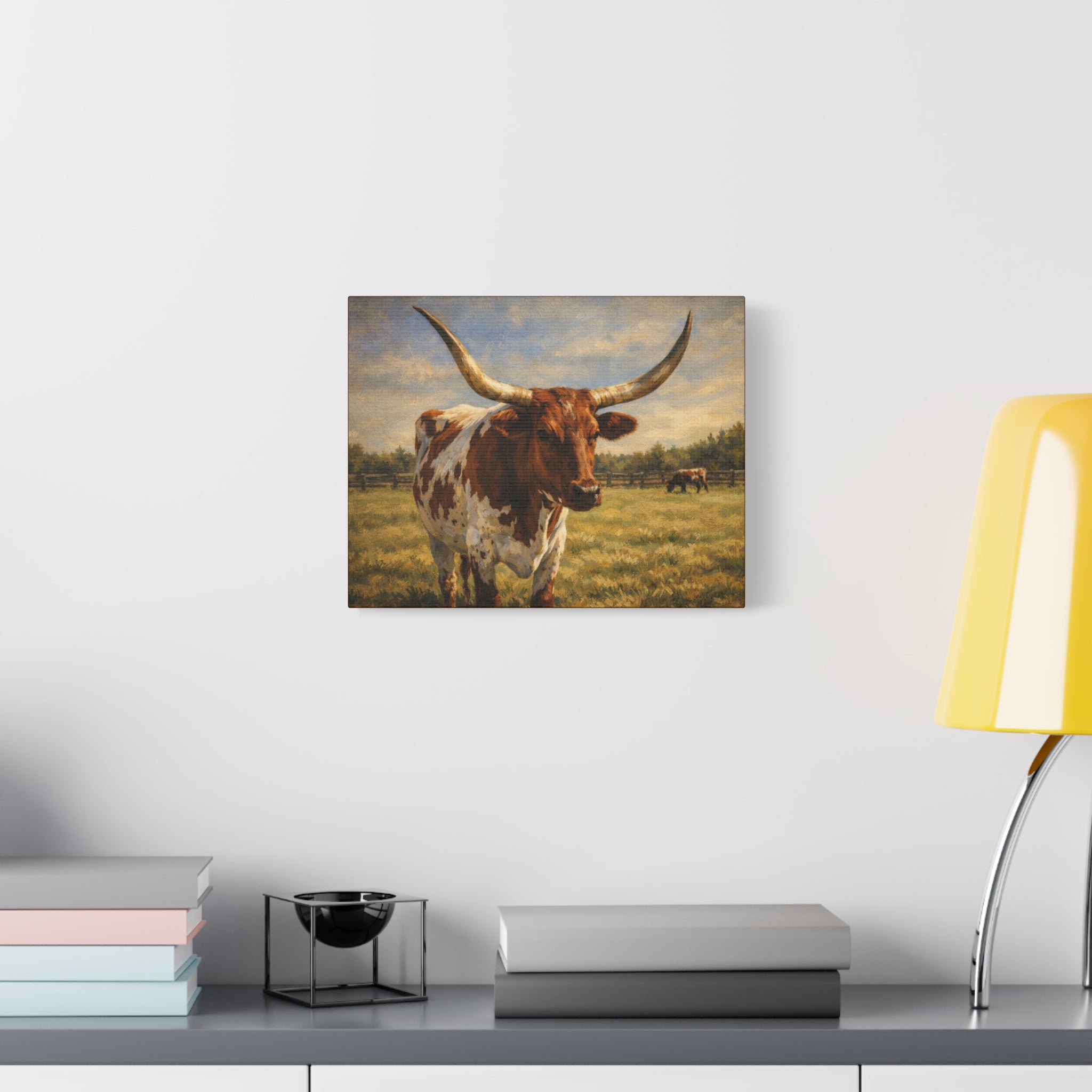 Texas Longhorn Canvas Wall Art — Rustic Farmhouse Matte Stretched Canvas