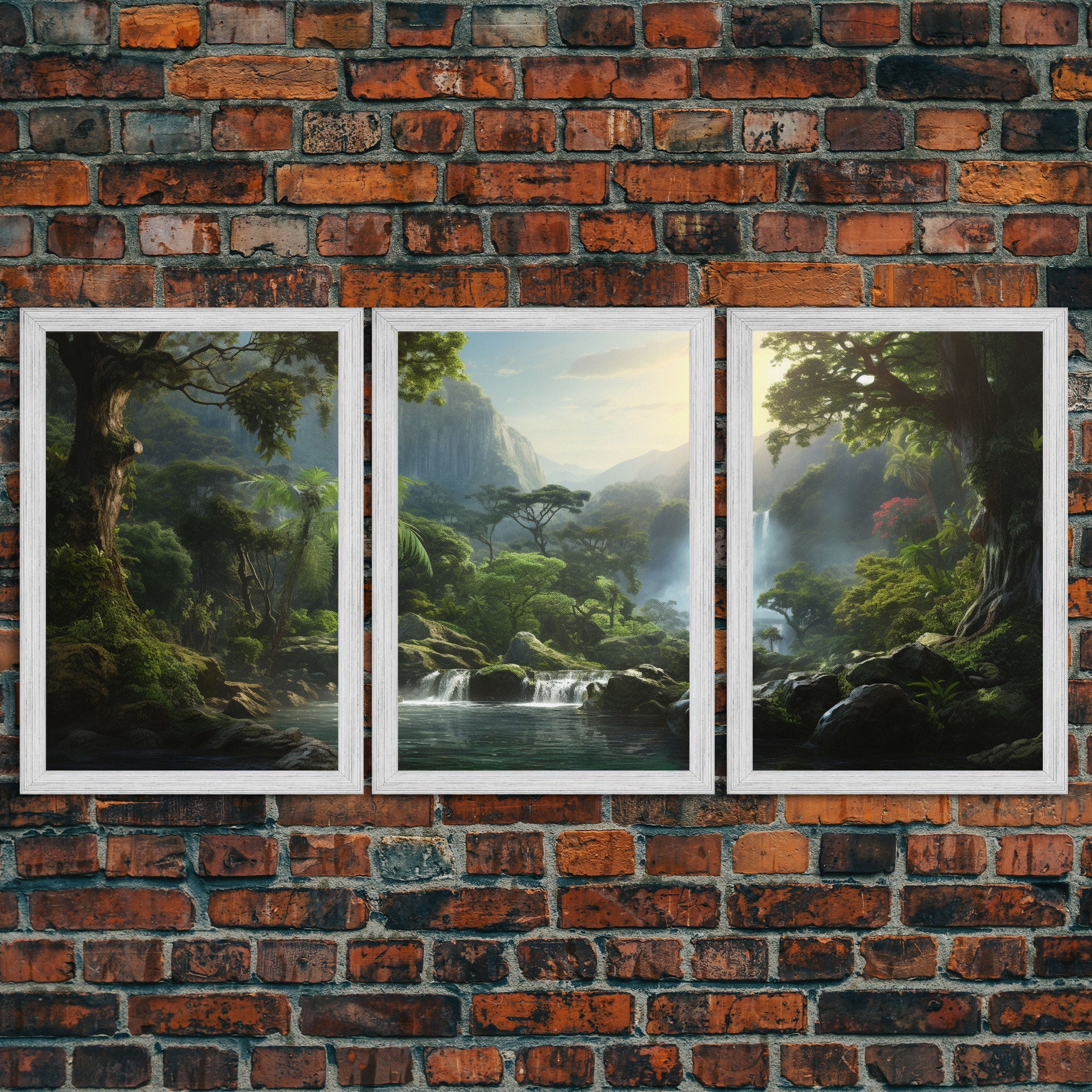 Framed Canvas Wall Art Set of 3 Green Tropical Jungle Floral Botanical Watercolor Painting Prints Modern Art Emerald Green Wall Decor