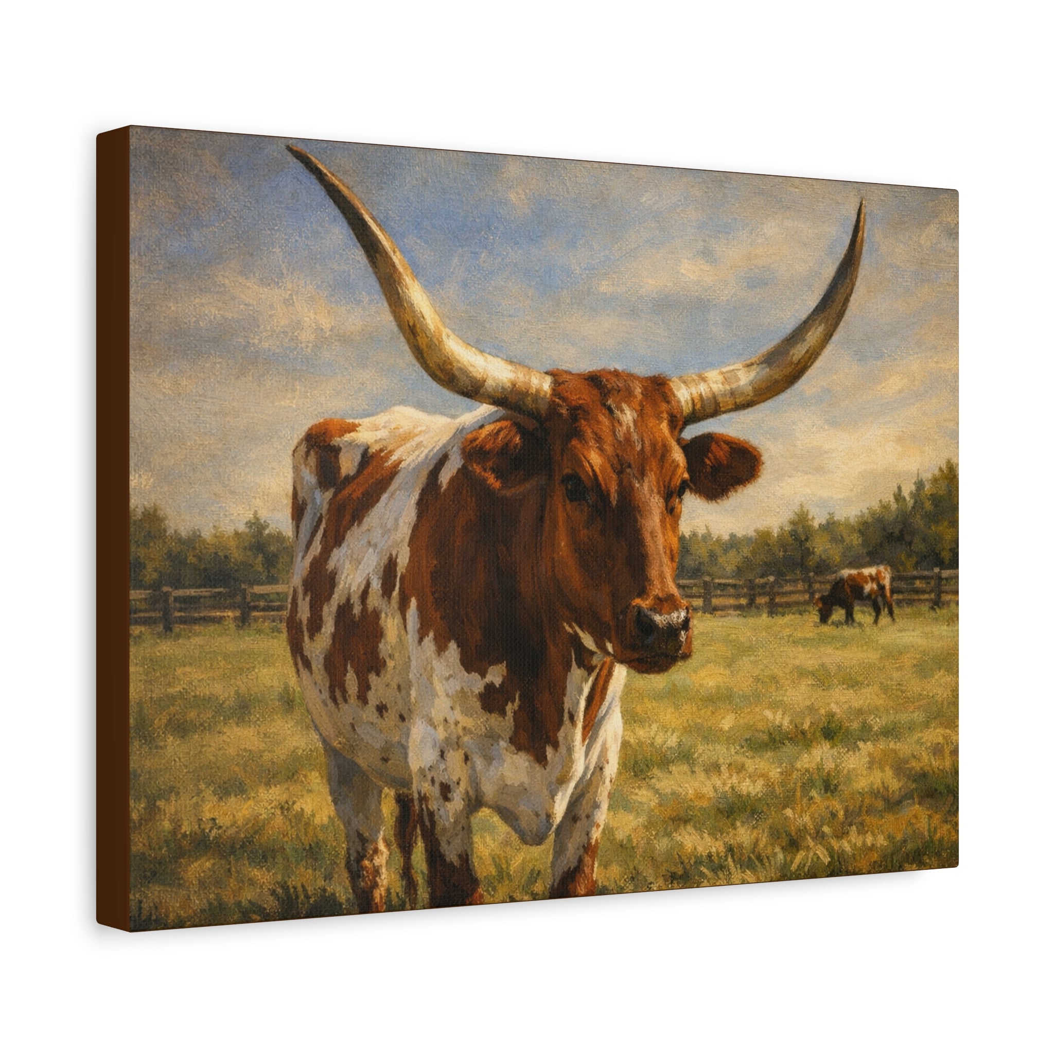 Texas Longhorn Canvas Wall Art — Rustic Farmhouse Matte Stretched Canvas