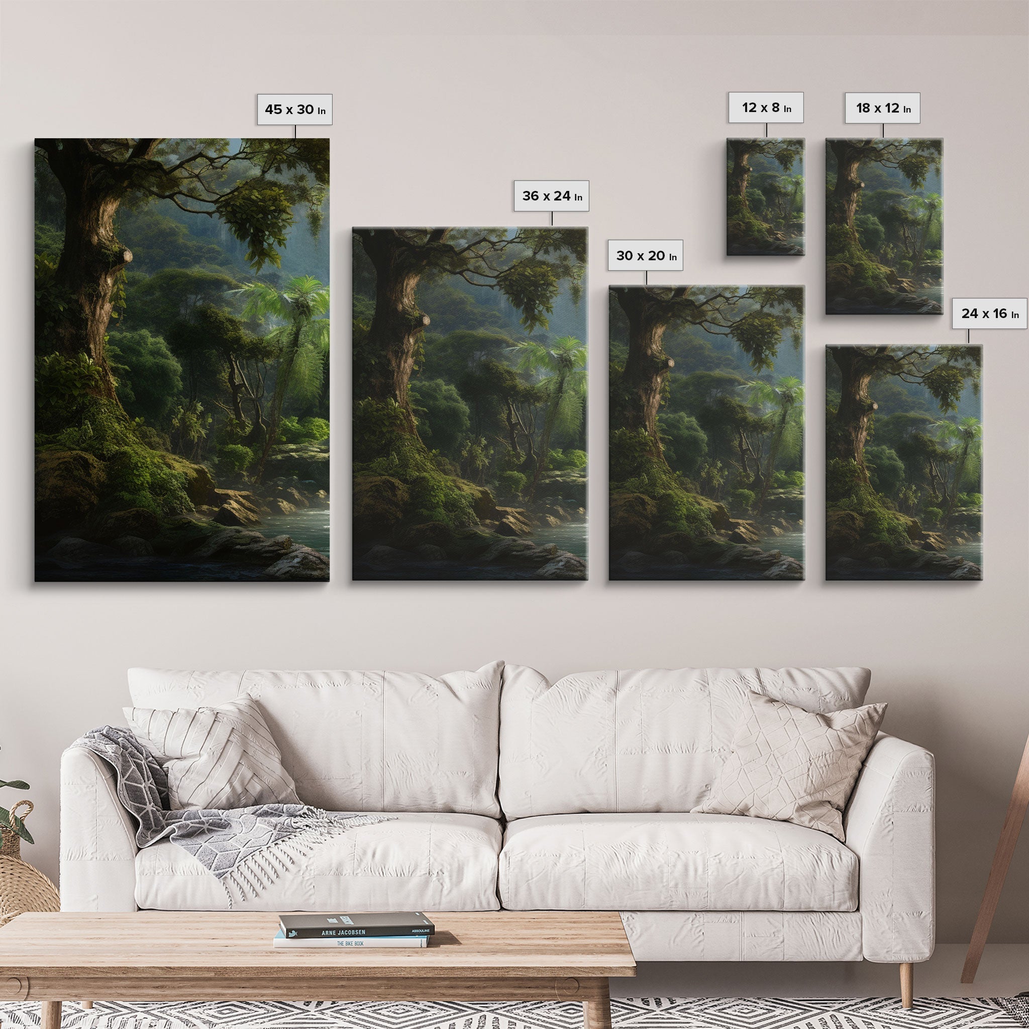 Framed Canvas Wall Art Set of 3 Green Tropical Jungle Floral Botanical Watercolor Painting Prints Modern Art Emerald Green Wall Decor