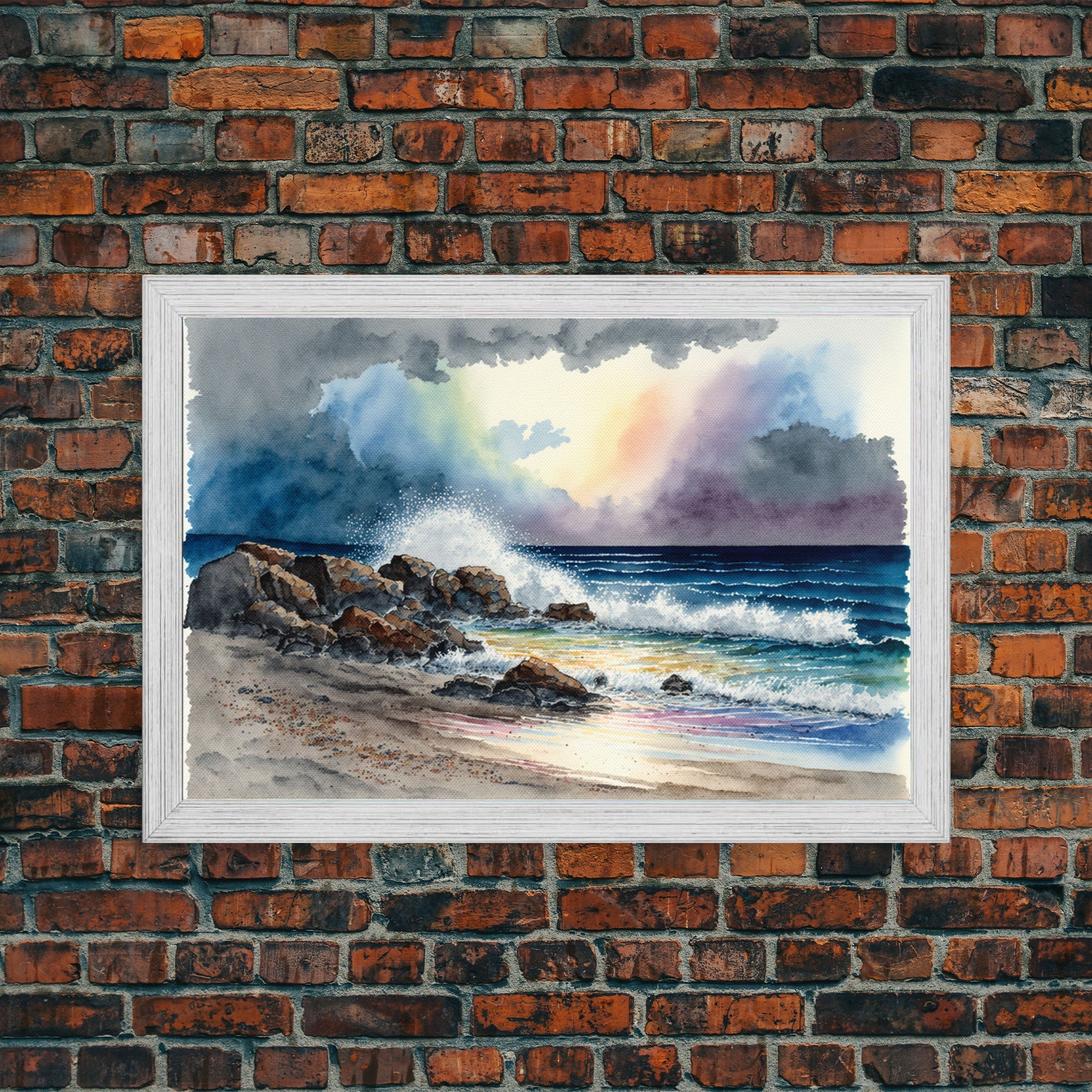 Modern Beach house Art | Framed Canvas Print | Whimsical Minimalist Decor | Cottagecore | Watercolor Painting Print