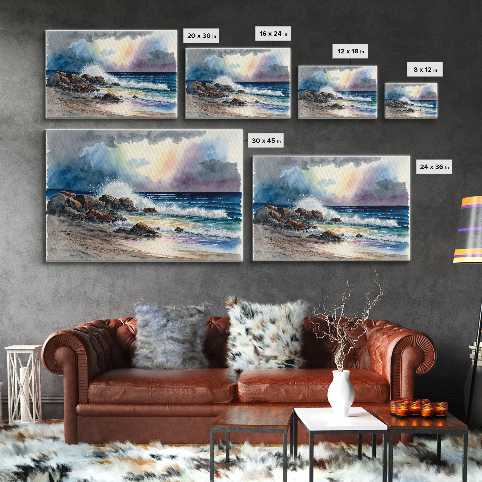 Modern Beach house Art | Framed Canvas Print | Whimsical Minimalist Decor | Cottagecore | Watercolor Painting Print