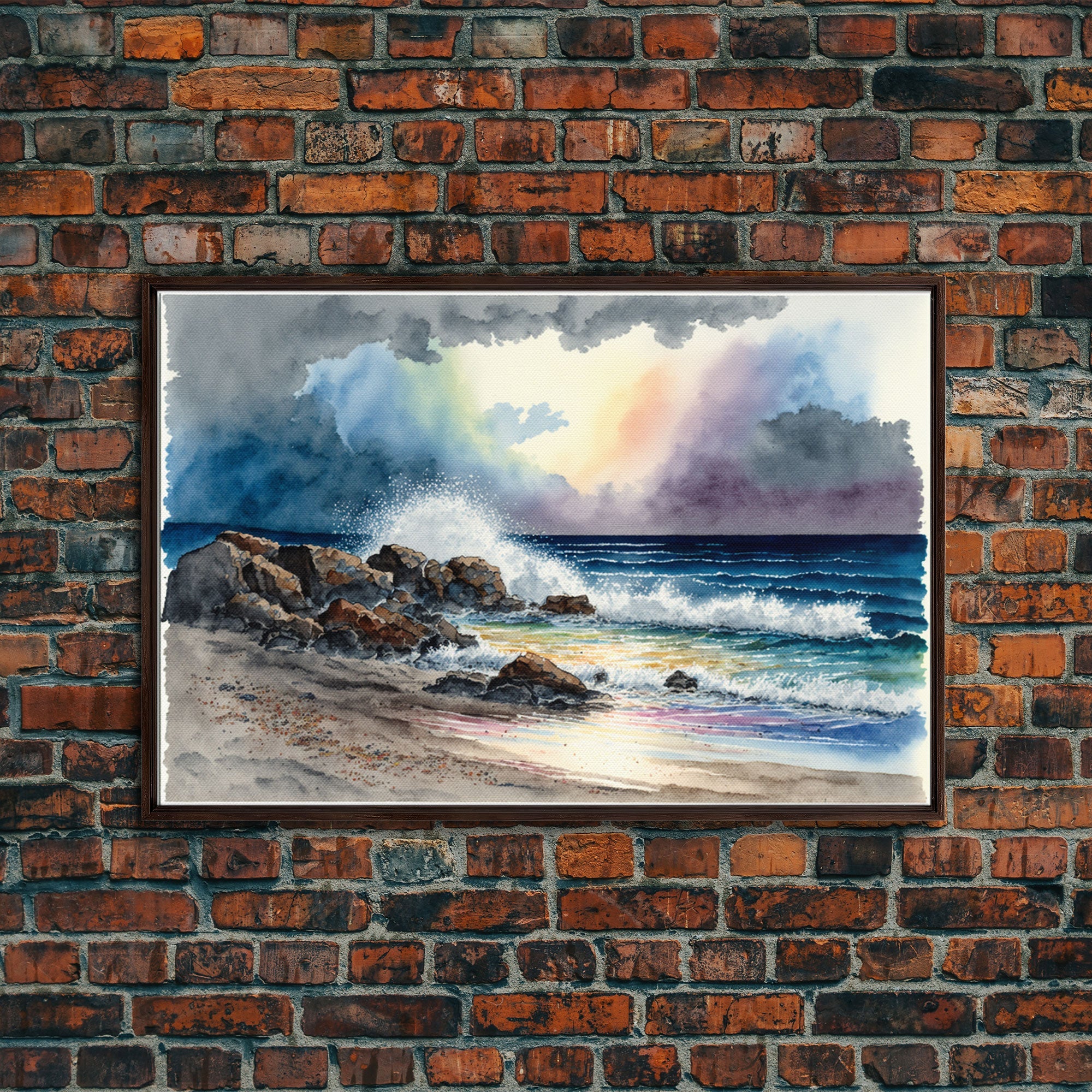 Modern Beach house Art | Framed Canvas Print | Whimsical Minimalist Decor | Cottagecore | Watercolor Painting Print