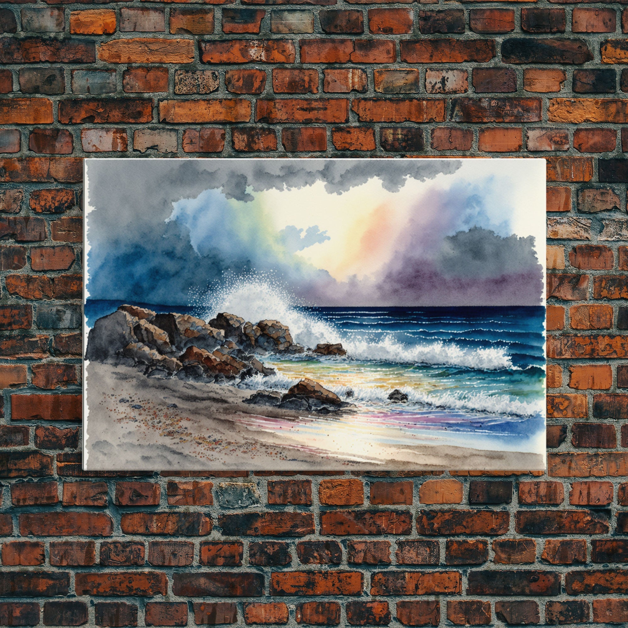 Modern Beach house Art | Framed Canvas Print | Whimsical Minimalist Decor | Cottagecore | Watercolor Painting Print