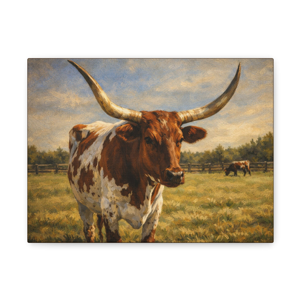 Texas Longhorn Canvas Wall Art — Rustic Farmhouse Matte Stretched Canvas