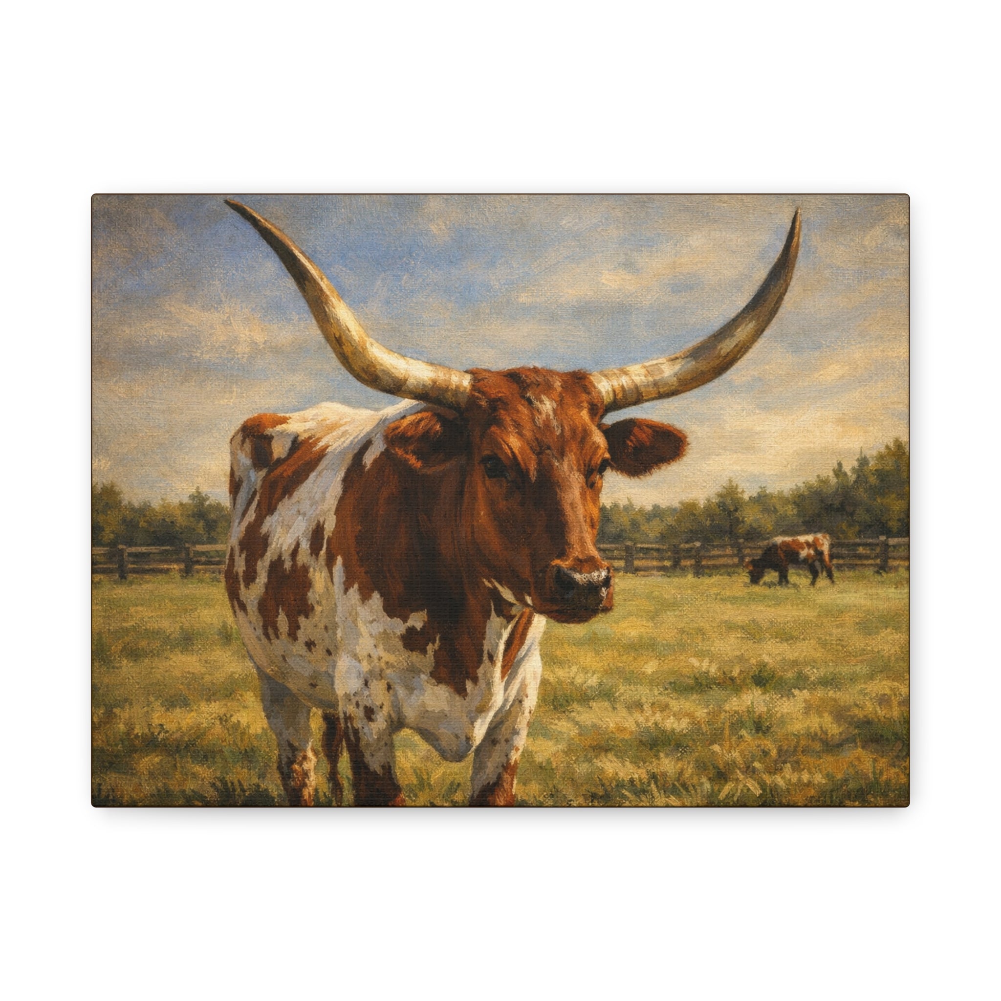 Texas Longhorn Canvas Wall Art — Rustic Farmhouse Matte Stretched Canvas