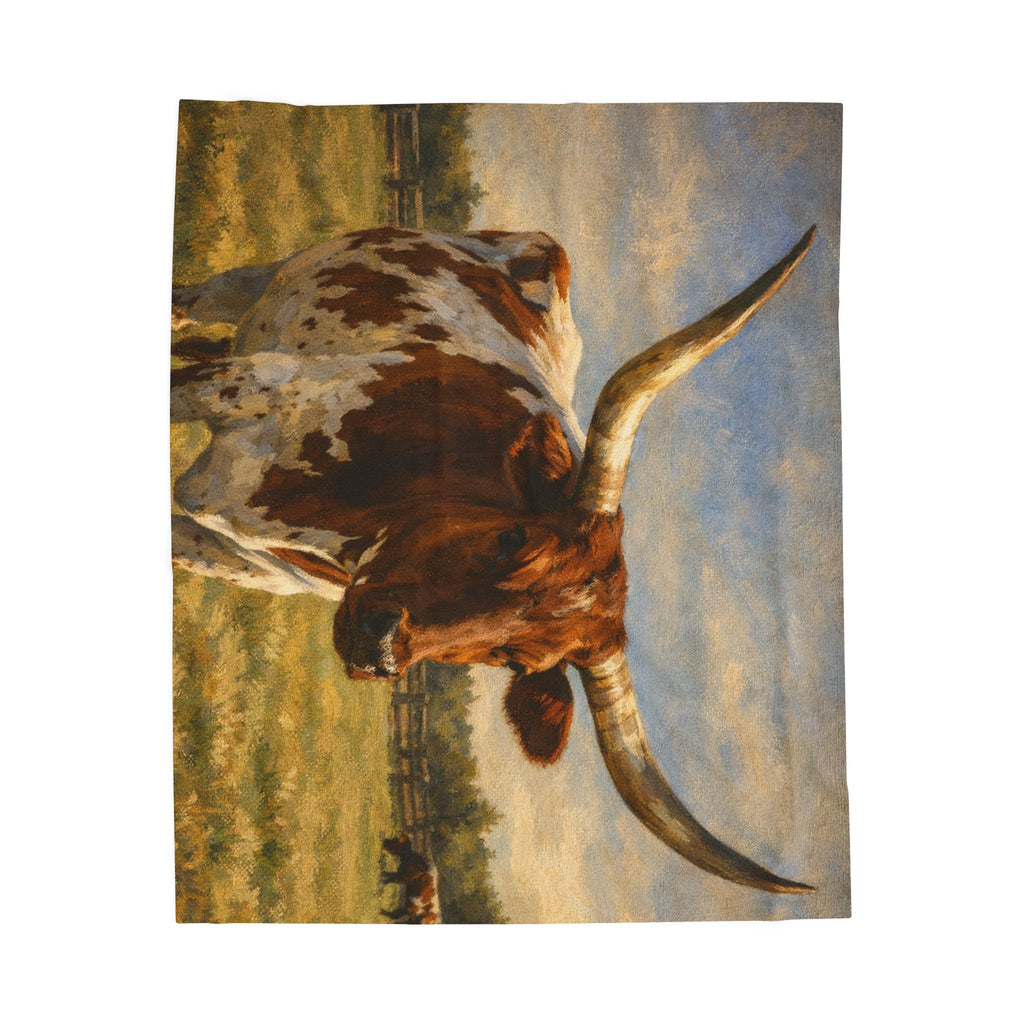 Longhorn Cattle Velveteen Plush Blanket — Western Ranch Rustic Throw