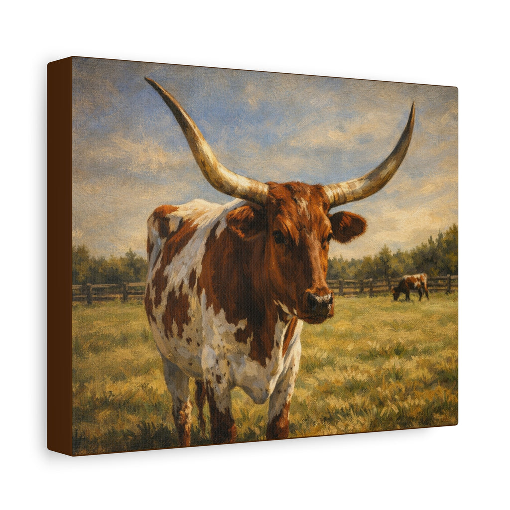 Texas Longhorn Canvas Wall Art — Rustic Farmhouse Matte Stretched Canvas