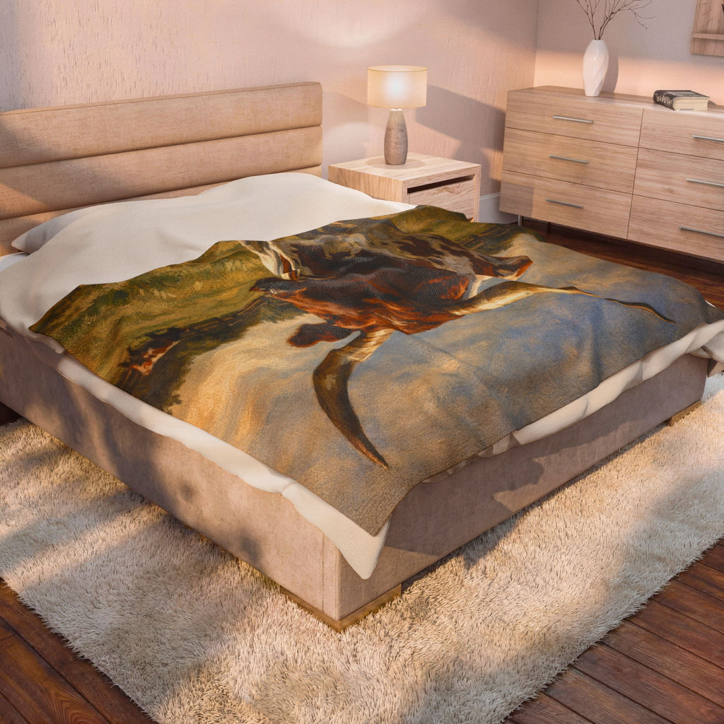 Longhorn Cattle Velveteen Plush Blanket — Western Ranch Rustic Throw