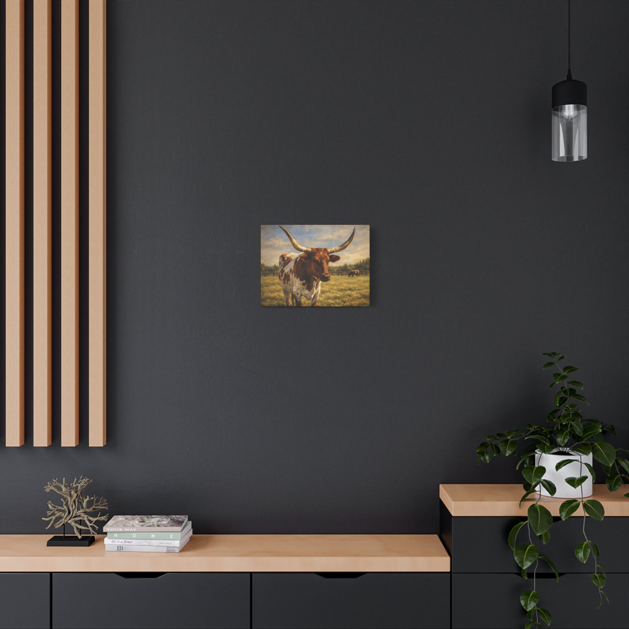 Texas Longhorn Canvas Wall Art — Rustic Farmhouse Matte Stretched Canvas