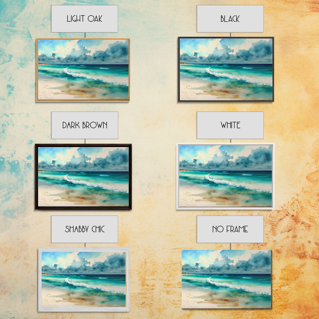 framed emerald green ocean art, beach wall art, framed wall art, living room wall decor, abstract landscape art, framed canvas print