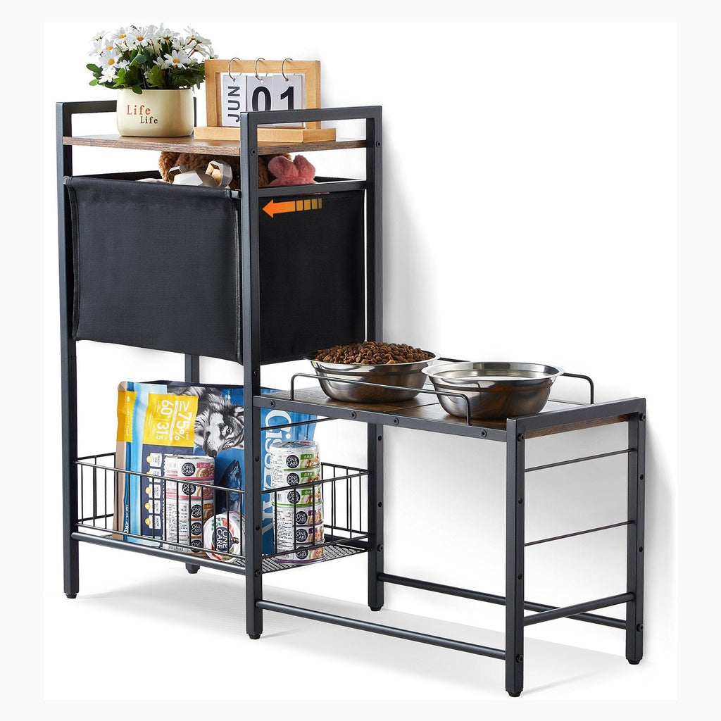 Pet Feeding Station with Storage for Dog Food and Toy Organizer - Raised Dog Bowls