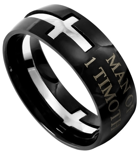 Black Square Double Cross Ring
