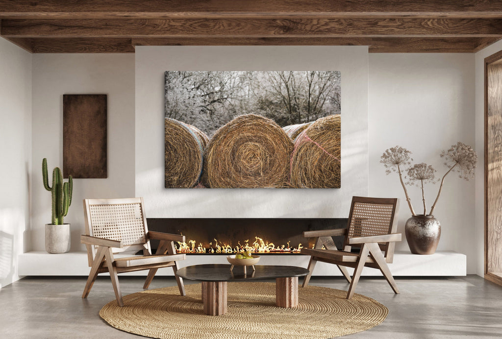 Hay Bales in the Snow Canvas Wall Art | Western Home Decor